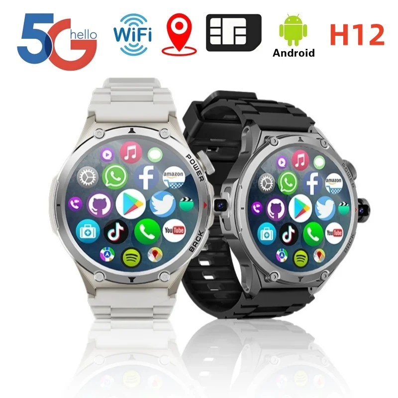 

Модные умные часы H12 4G/5G Android OS 256 ГБ ПЗУ GPS WIFI SIM-карта Google Play Store Вращающаяся камера Смарт-часы для мужчин и женщин