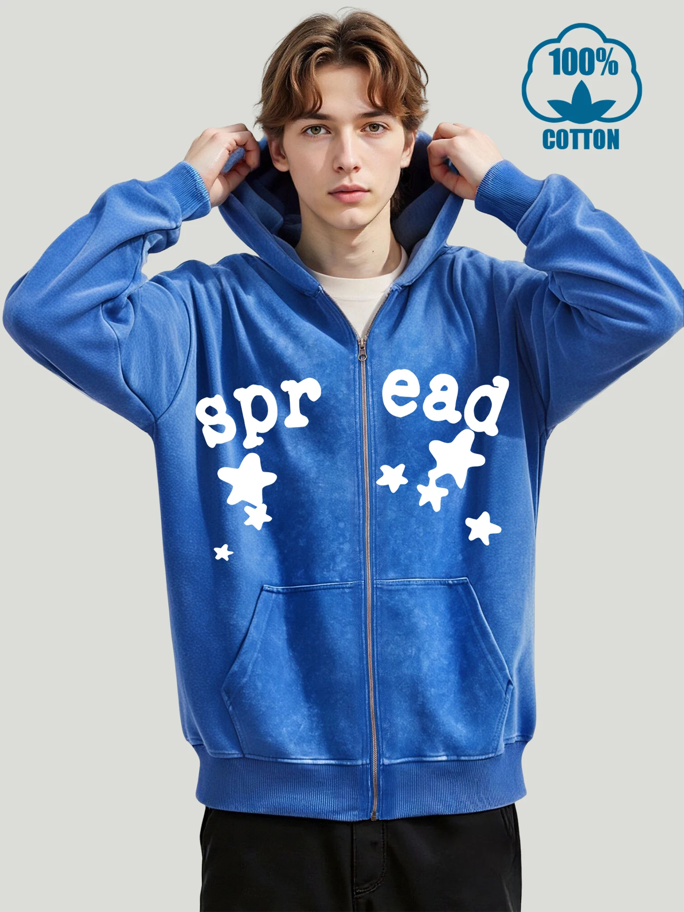 

Спред и пентаграмма с принтом, потертые куртки на молнии, мужские уличные повседневные толстовки, осенняя свободная толстовка с капюшоном, хлопковые пуловеры унисекс на молнии