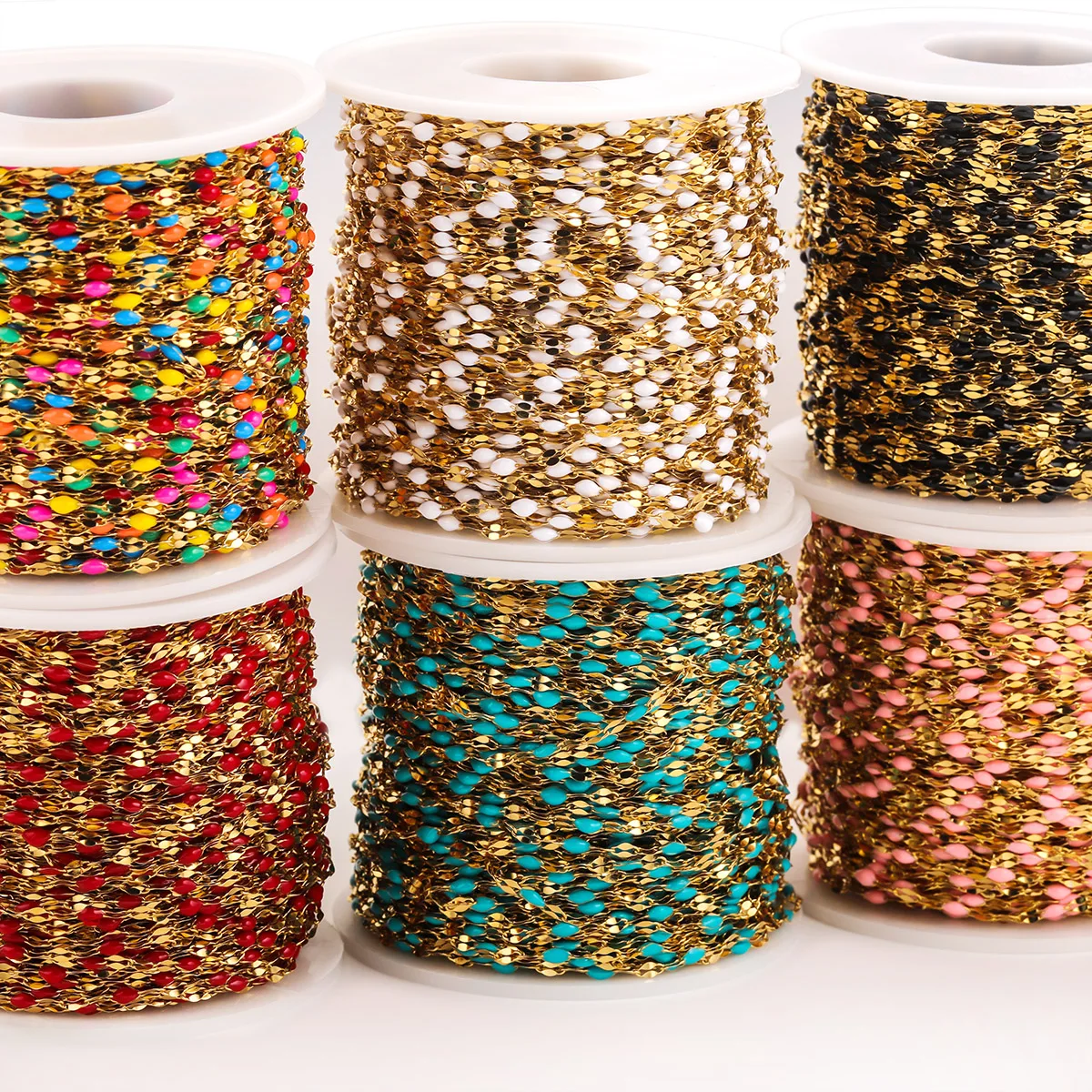 2M Stainless Steel Tiny Colored Lips Enamel Gold Chain Rope Chains for Diy Jewelry Making Supplies Necklace Wholesale Craft