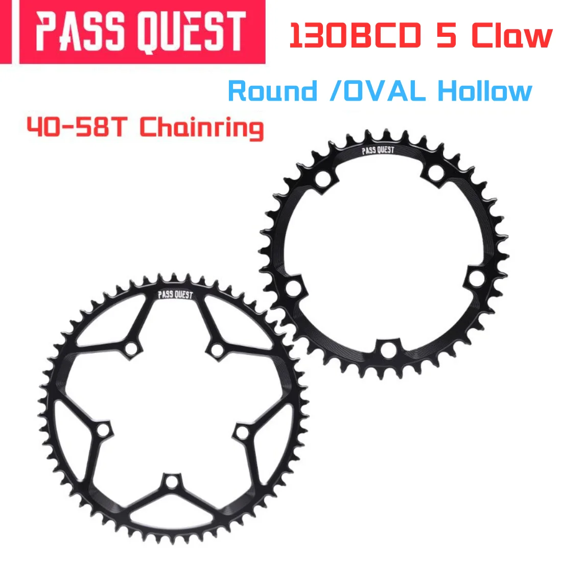 PASS QUEST 130BCD 5-Claw Highway Folding Cart Hollow Narrow Wide Chain Wheel 40-58T Supports 10/11/12 Speed Ordinary Chain Wheel