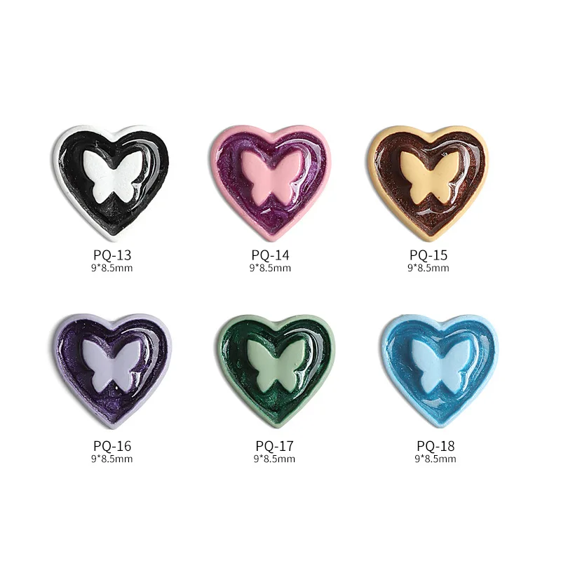 Breloques en Alliage en Forme de Papillon et de Cœur, Strass Multicolores, Fournitures Romantiques pour Ongles, 9x8.5mm, 10 Pièces