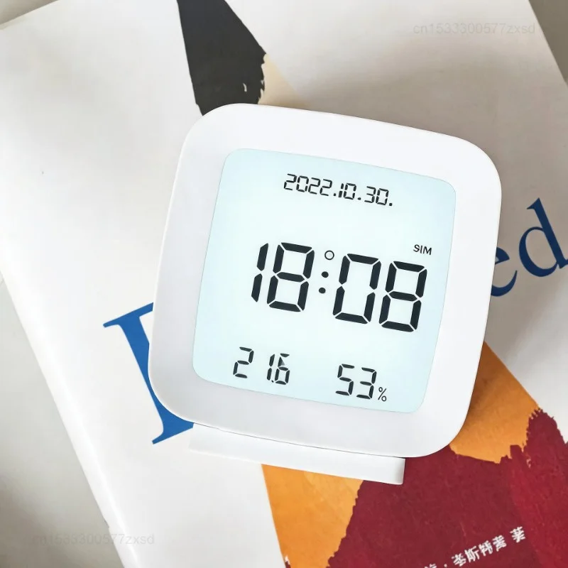 Mini Alarm Clock with Backlight Battery Operated LCD Display Temperature Humidity Monitor Electronic LED Table Clock Wall Clock