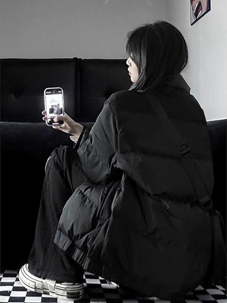 

Street Sle Neutral ort Bread Coat Pure Color Cotton Jaet for Men Autumn Winter Faion Brand Casual Loose Fit Polyester...