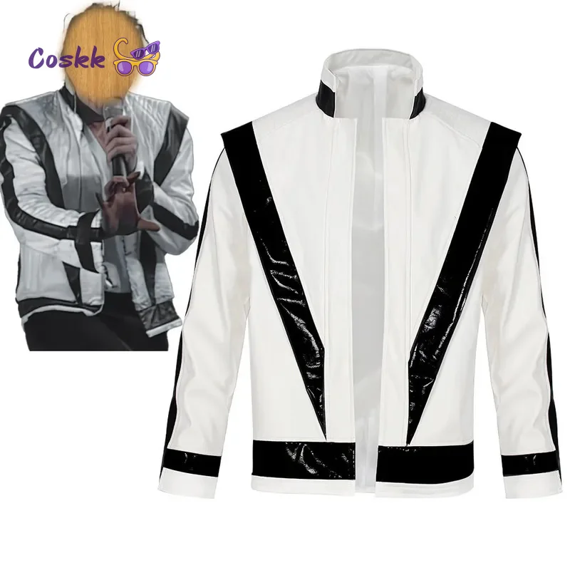 

Костюмы для косплея Майкла Джексона: куртка из высококачественной белой искусственной кожи, имитация ретро-стиля для выступлений, Хэллоуина и Рождества.