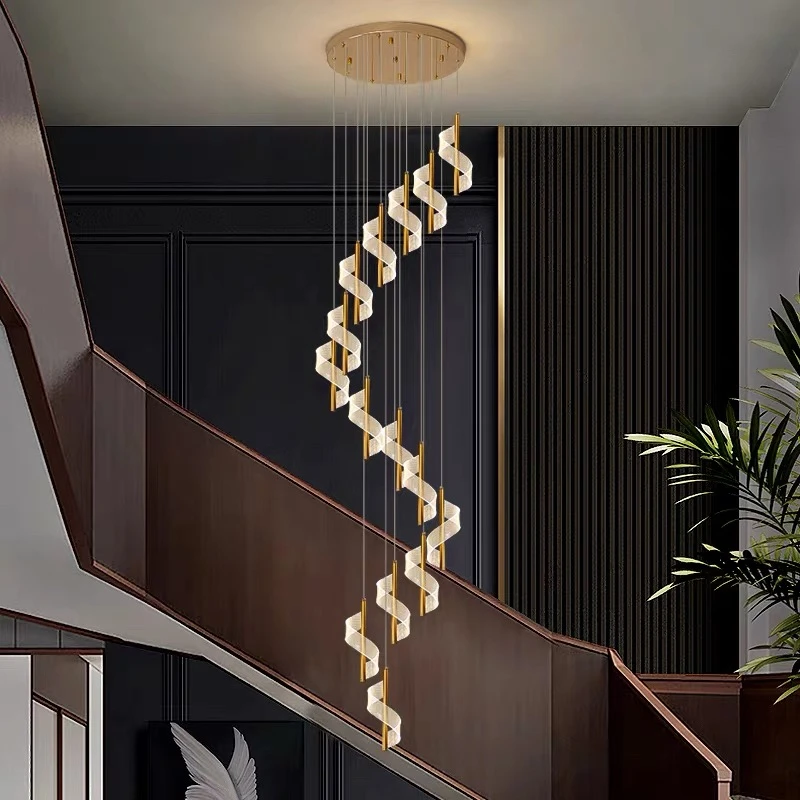 Nordic minimalist long pendant light LED staircase pendant light Living room villa hall light Luxury