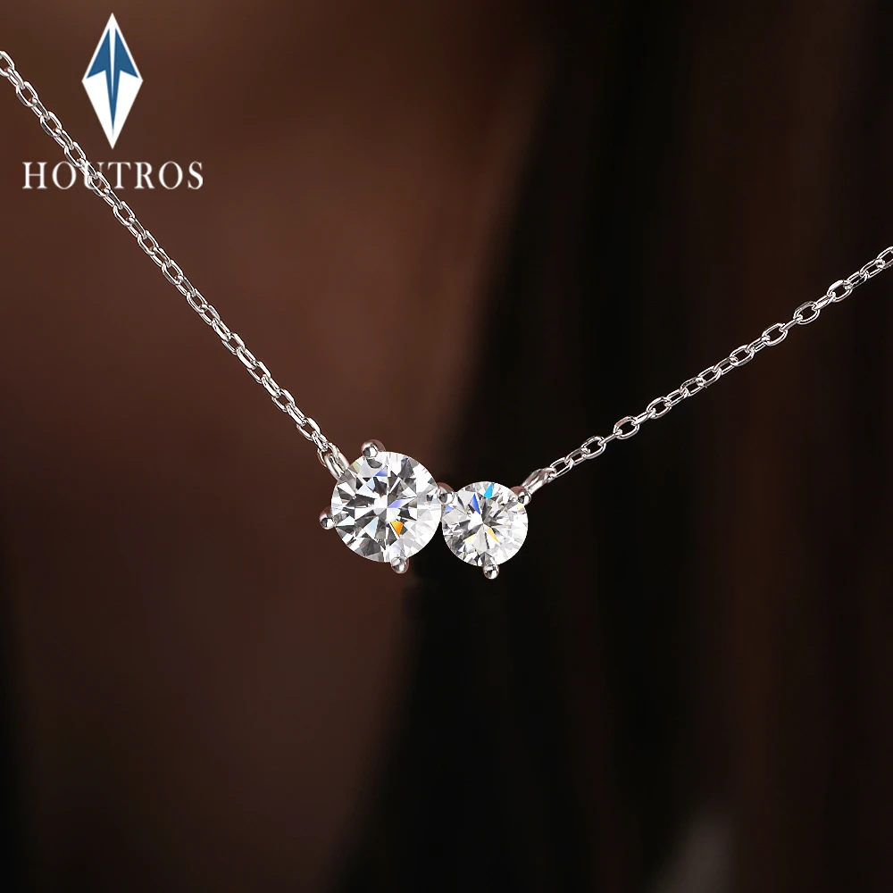 

1.5cttw Double Round Cut Moissanite Pendant Necklace Certified 925 Sterling Silver Two Diamond Necklace for Women Jewelry Gift