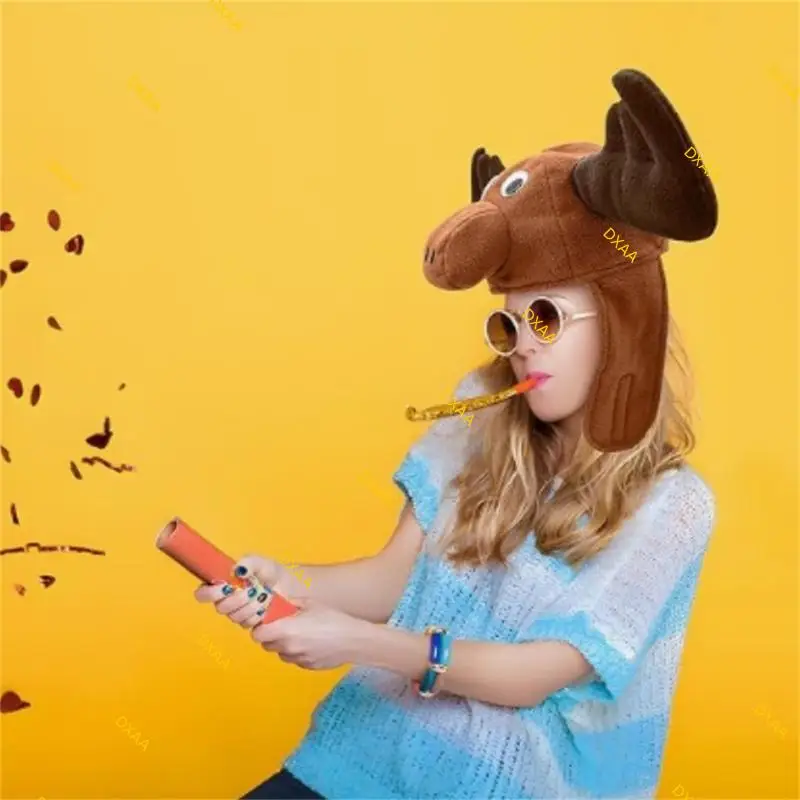 DXAA Warm Moose Plush Hat Lovely Animal Headgear Hat for All Ages