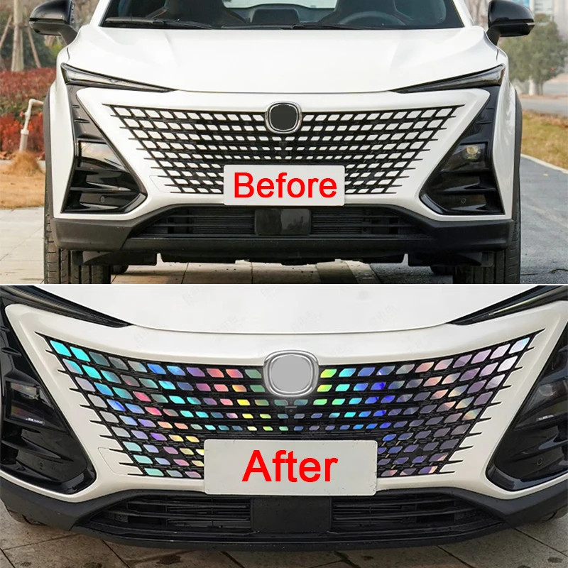 For Changan UNI-T UNIT 2020-2023 Colorful Reflective Laser Car Front Grille Decoration Stickers Cool Waterproof Sunscreen Decals