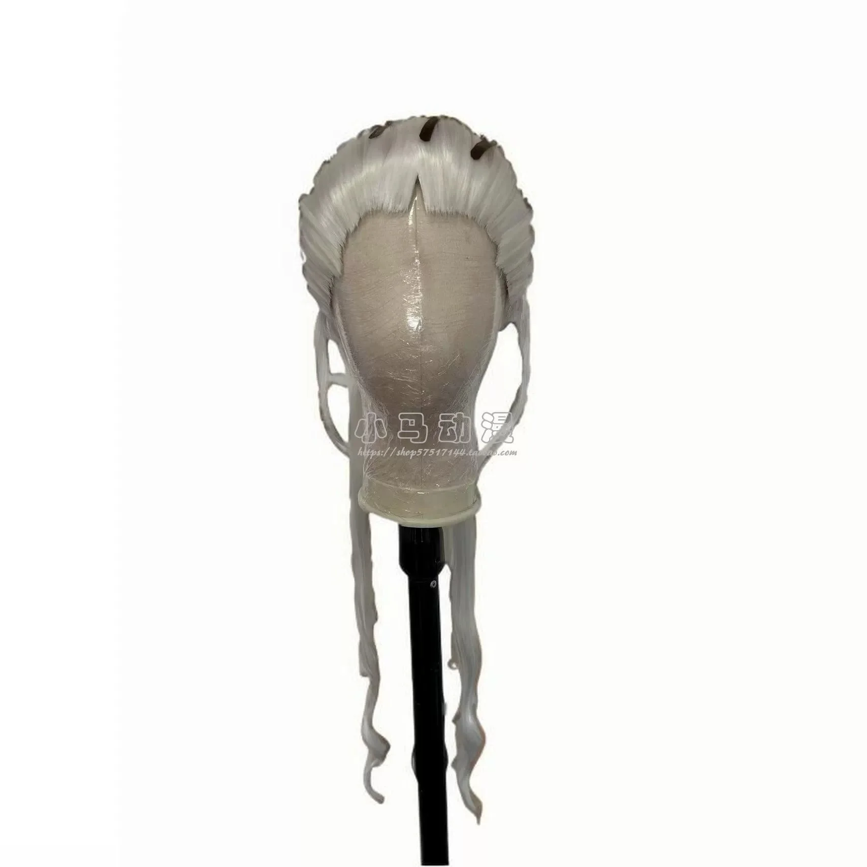 Anime Styled 3 Ponytails Cosplay Wig, Silver White Heat Resistant Synthetic Hair, Custom Party Wig