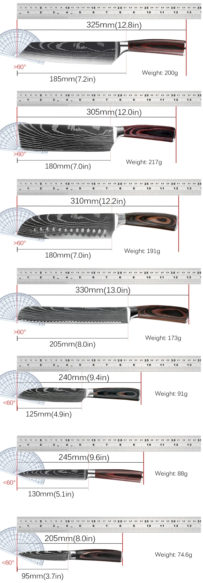 Damascus Laser Japanese Chef Knives 7CR17 440C Stainless Steel Meat Cleaver Slicer Santoku Knife Cooking Utility Knife Scissors