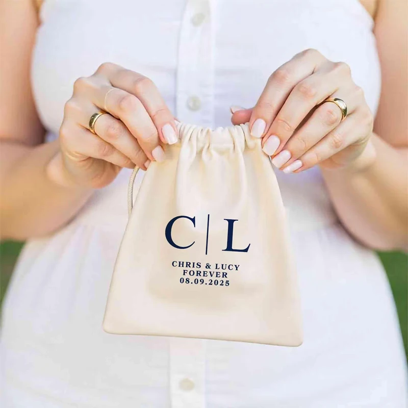 

5pcs Personalized Custom Couple Name and Date Drawstring Gift Bag Wedding Bachelorette Party Bridal Shower Decoration Accessory