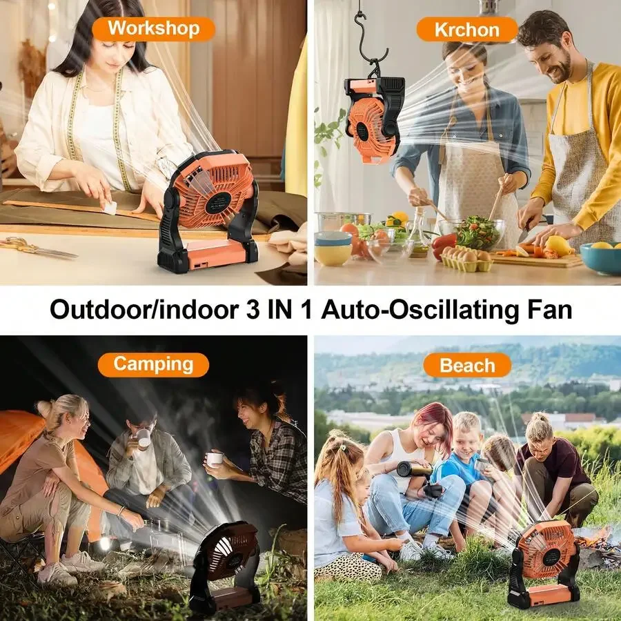 Draagbare led campinglantaarn met ventilator met 4 snelheden_voghion.com