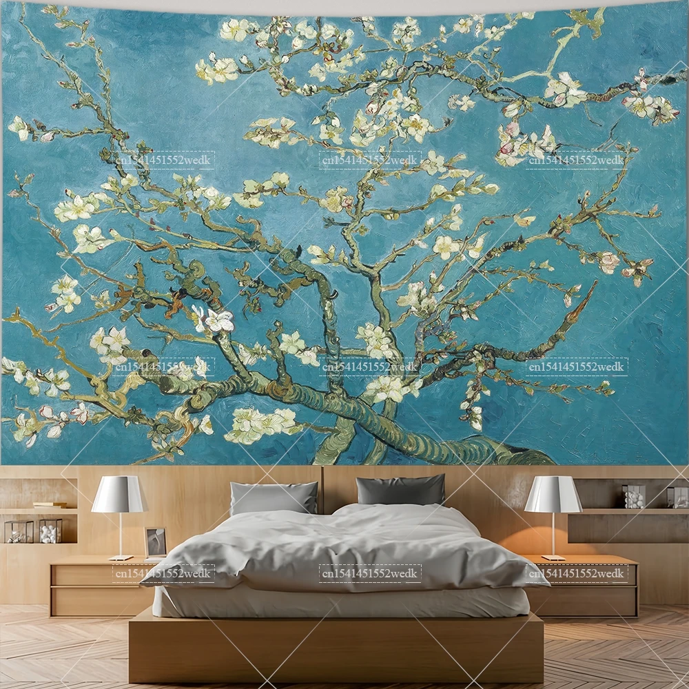 Vincent Van Gogh Almond Blossom Flowers Tapestry Oil Painting Starry Night Tapestry Aesthetic Room Decor Artworks Tapestries