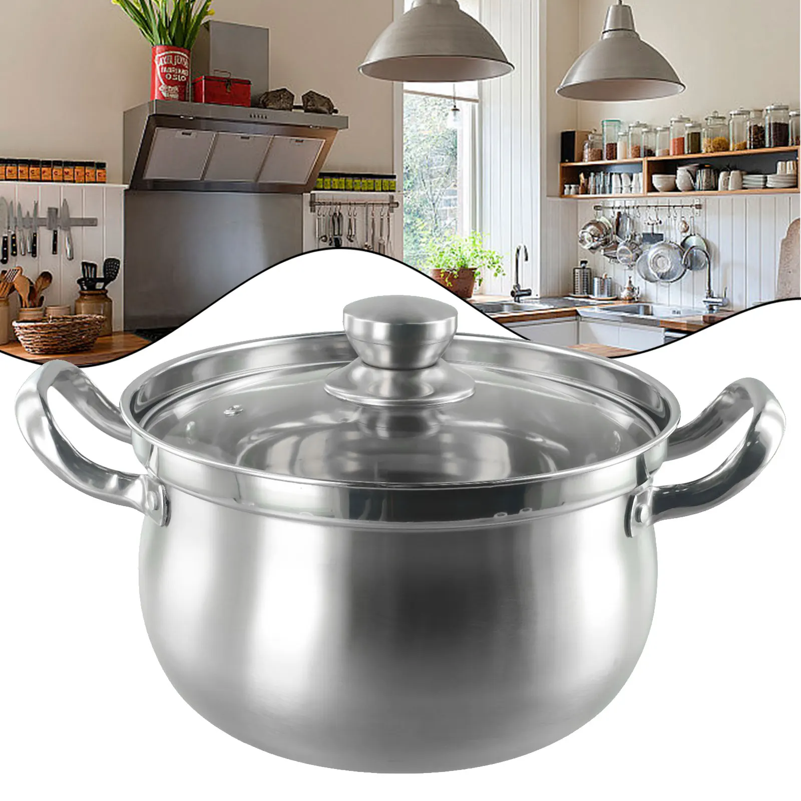 Cooking Pots Soup Pot Stockpot Stainless Steel With Glass Lid 1 Set 24x13.7cm Kitchen Tool Kitchen Accessories