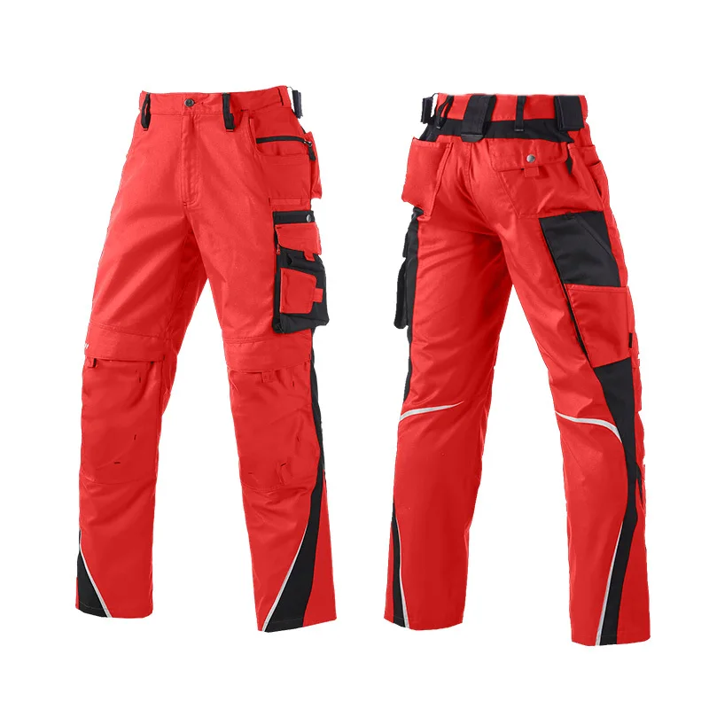 Mens Work Pants Multi Pockets Safety Construction Cargo Pants with Reflective Stripes Polycotton Workwear Trousers