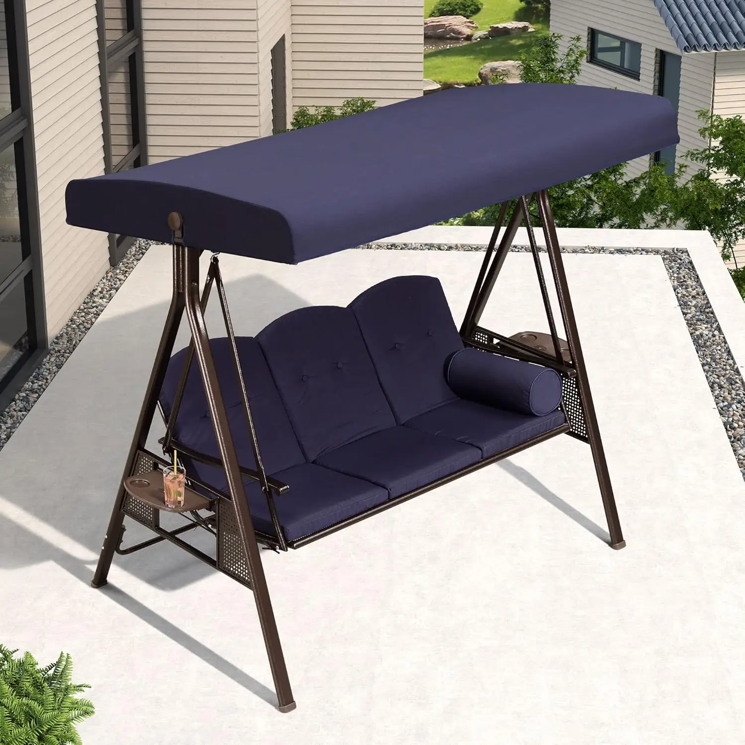 LEAF 3-Seat Deluxe Outdoor Patio Porch Swing with Weather Resistant Steel Frame, Adjustable Tilt Canopy, Cushions and Pil