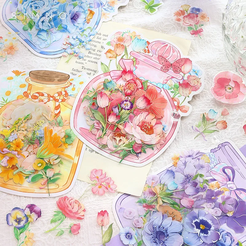 30pcs Romantic Flower Decorative Stickers Pack Vintage Material Craft Sticker Scrapbooking Label Diary Cup Phone Journal Planner