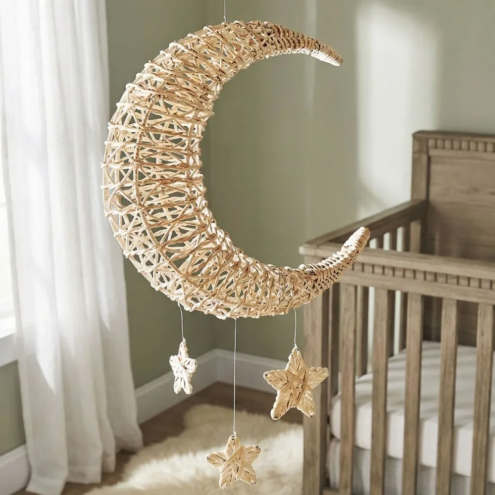 Hand-made Rattan Moon Ornaments Party Room Decoration Living Room Home Decoration Accessories Rattan Moon Star Pendant