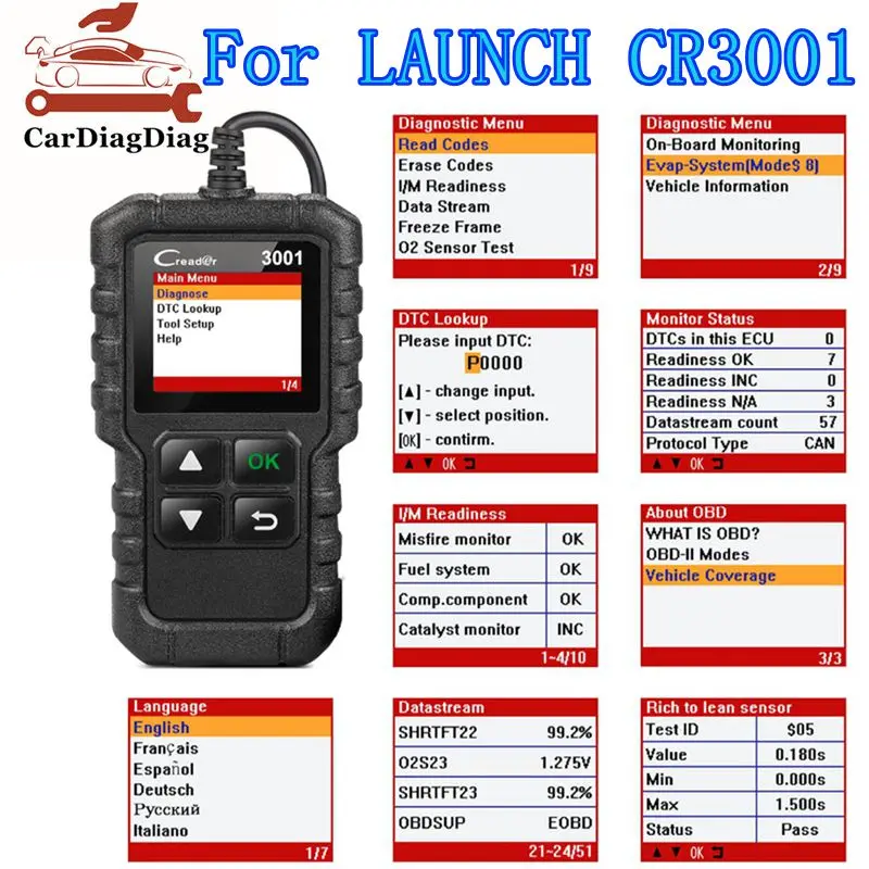 

High Quality LAUNCH X431 CR3001 Check Engine Scan Auto Car Code Reader Scanner All Protocol Support Multi-Language Free Update