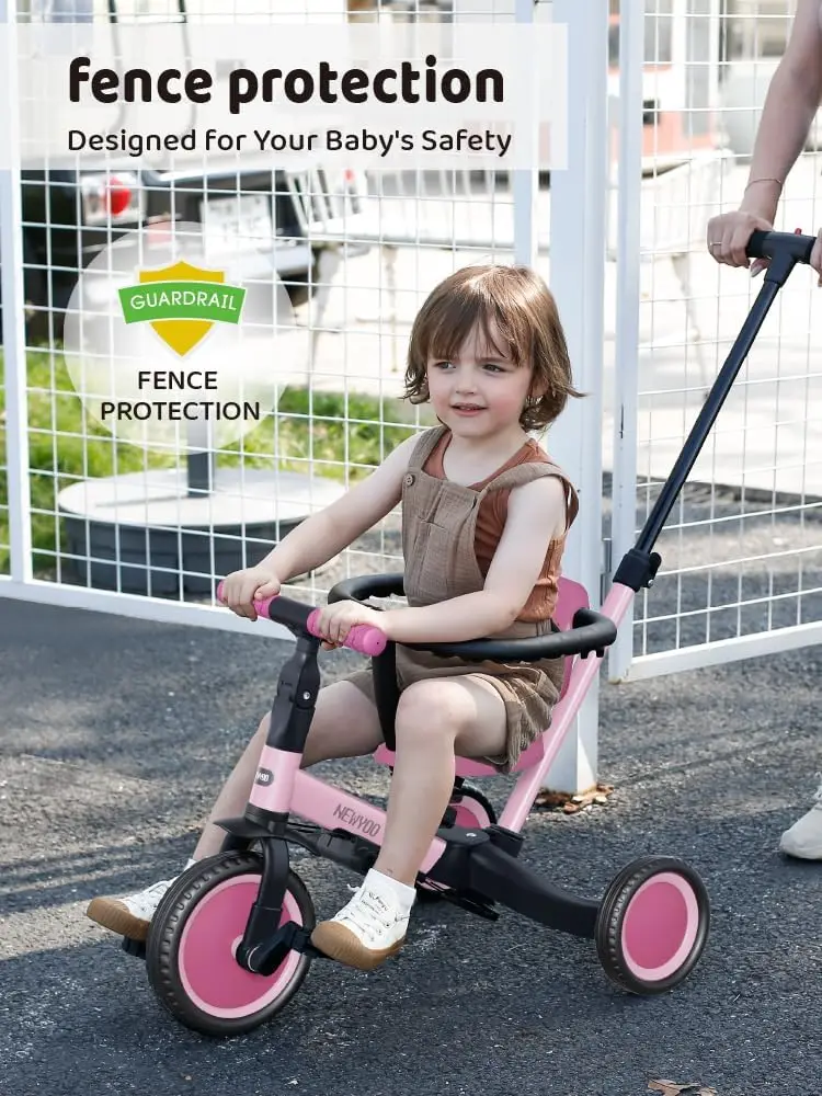 دراجة ثلاثية العجلات مع مقبض دفع للأطفال الصغار ، دراجة طفل صغير ، 5 في 1 ترايك ، هدية عيد الميلاد وعيد الميلاد ، لعبة للفتيات ، تحويل ، 1-3