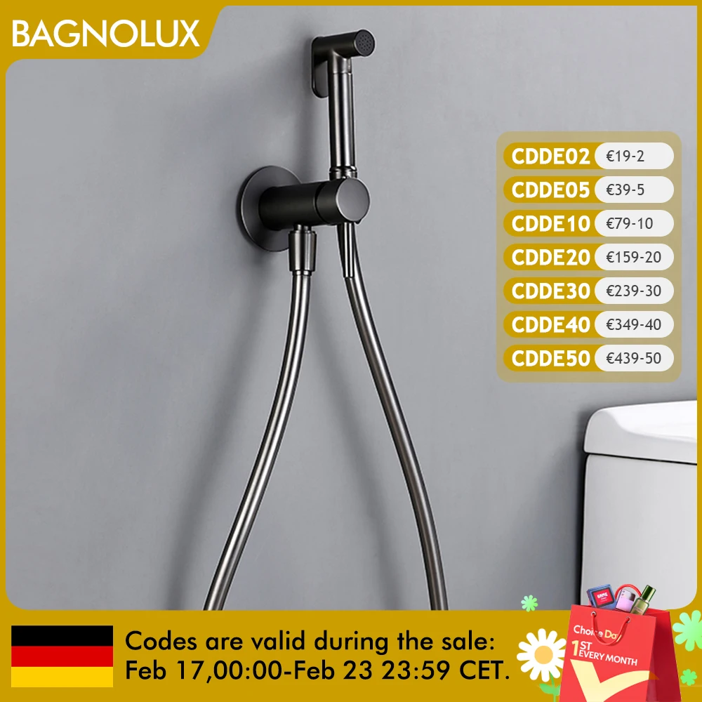 Bagnolux Pistola Grigio Wc Bidet Tenuto In Mano Spruzzatore Kit con Tubo Flessibile e Supporto A Parete Montato Calda e Fredda Tipo Misto rubinetto Del bagno