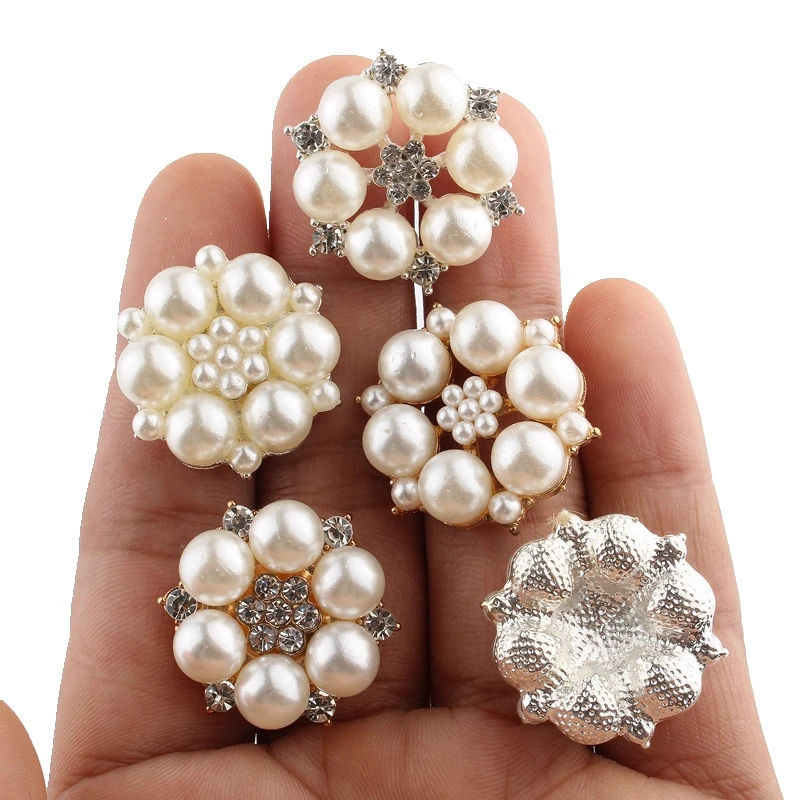 

10PCS 27MM Fashion Glass Plated Rhinestone Buttons For Headbands Silver Crystal Button For Hair Accessories Flower Centers