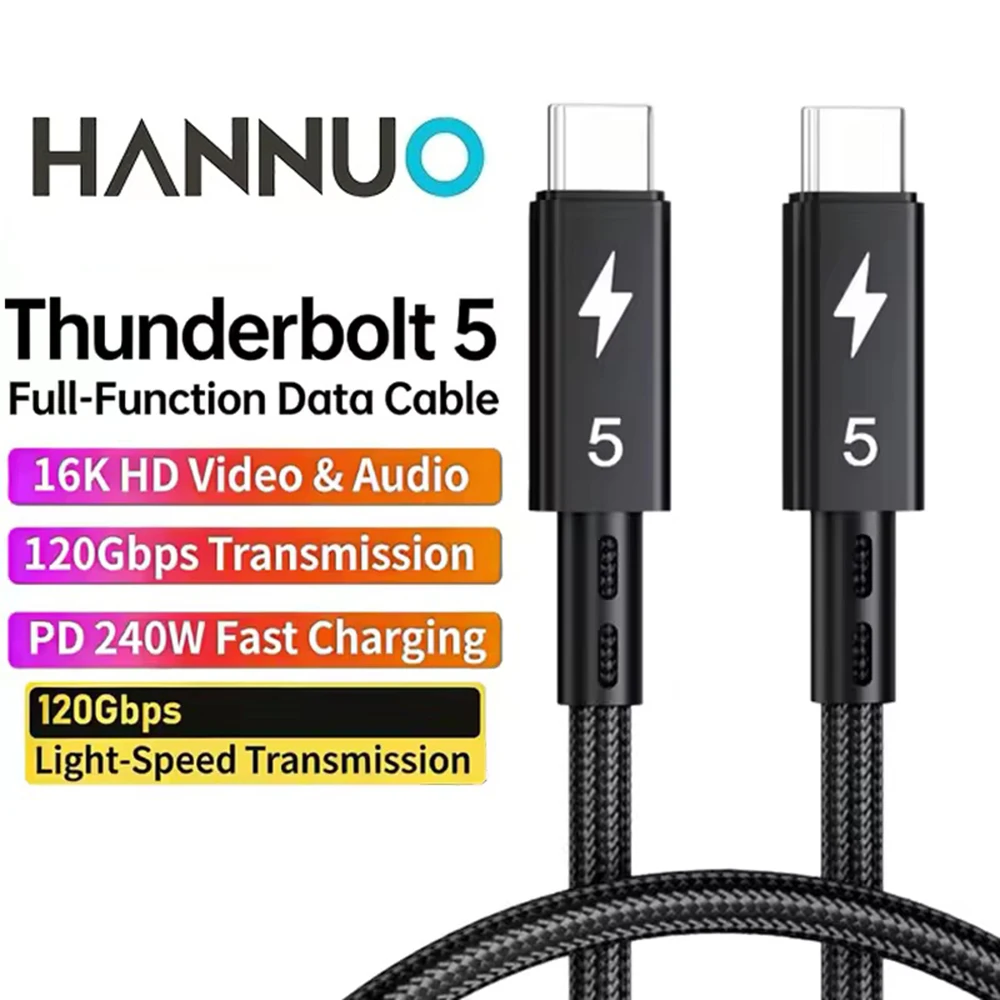 HANNUO NEUES Thunderbolt 5 Kabel 120Gbps PD 240W Datenkabel Schnelles Laden 8K60Hz Typ-C Kabel für MacBook, iPad, iPhone, Android