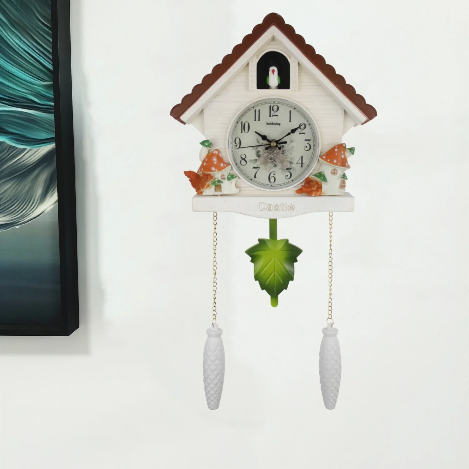 Märchenhafte Kuckucksuhr, Dekorative Musikalische Vogel-Wanduhr mit Pendel, Deko-Geschenk für Kinderzimmer, Zuhause und Wohnzimmer – Detail 1