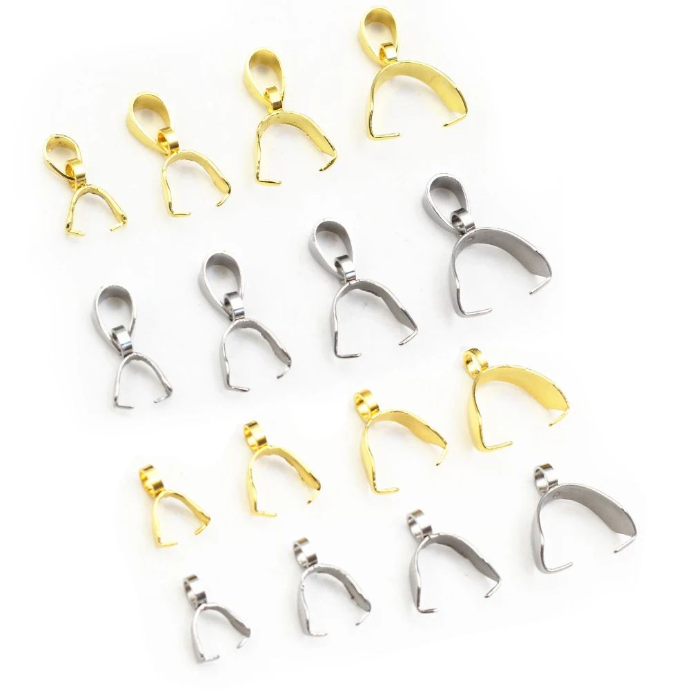 50pcs Stainless Steel Gold Color 2-style Pendant Pinch Bail Clasps Necklace Hooks Clips Connector DIY Jewelry Making Findings