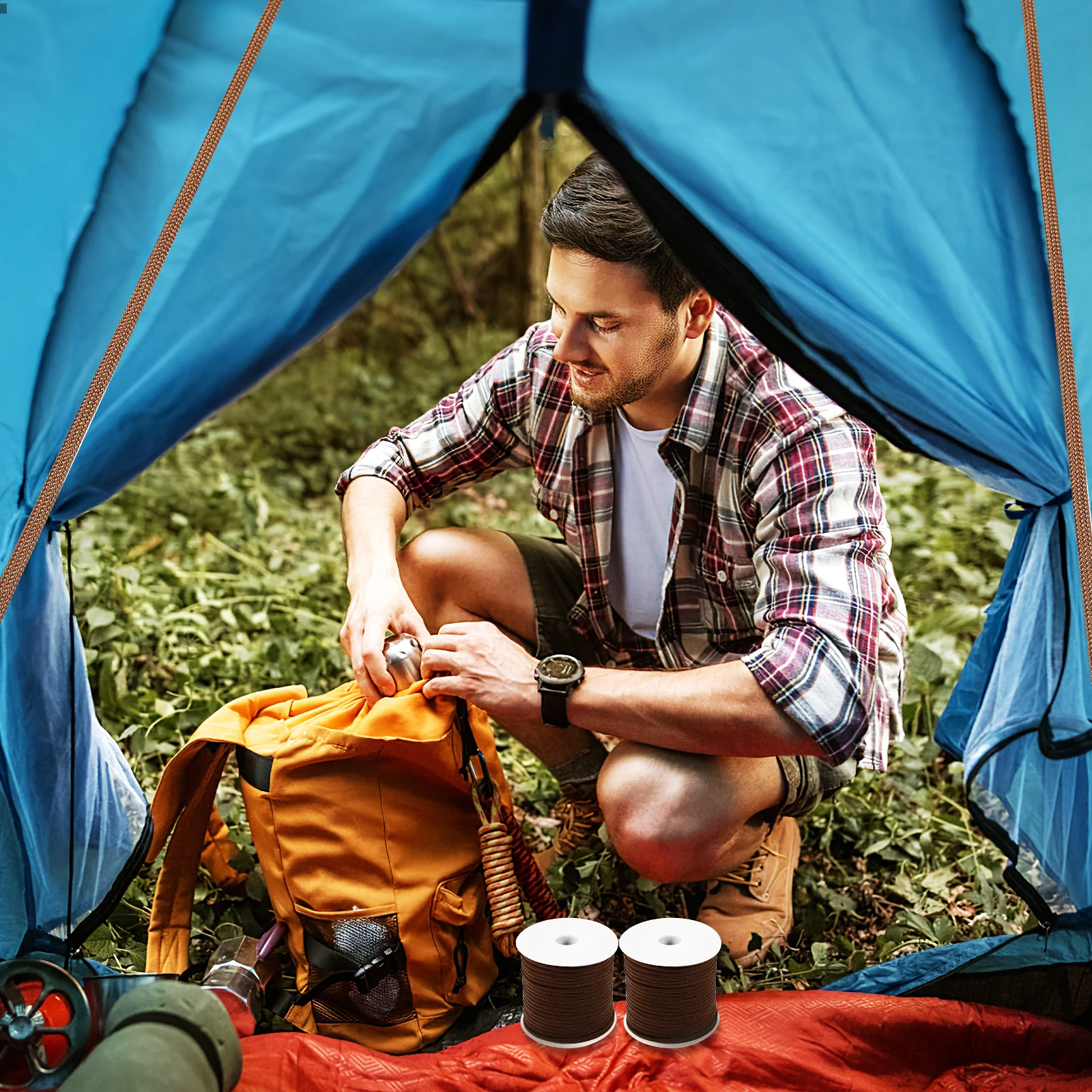 

2 Rolls Coffee Para Cord Heavy Duty Survival Camping Tent Rope High Tenacity Outdoor Hiking Backpacking Camping Ropes