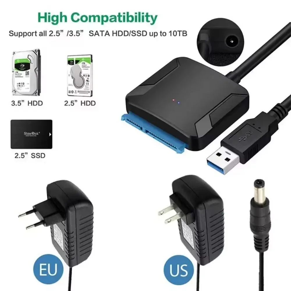USB3.0 to SATA 3.5 HDD Cable SATA III Hard Drive Adapter Converter for 2.5" SSD HDD Hard Drive Disk with 12V/2A Power Adapterer image 6