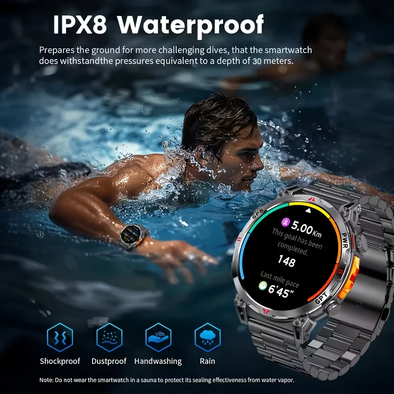 T-REX Military Outdoor Sports GPS Smartwatch LED Flashlight، بطارية 650MAH، بوصلة مقاومة للماء 3ATM، مكالمة بلوتوث، لـ Xiaomi #6