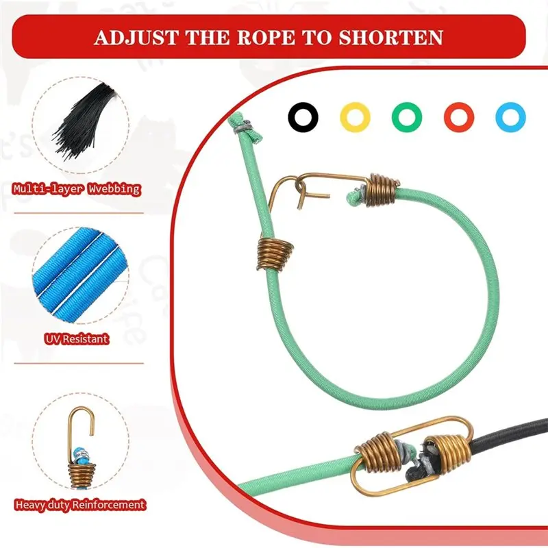 ABCA-لالتخييم في الهواء الطلق بنجي الحبال-صغيرة 10 "قصيرة مرنة 15 قطعة مع السنانير للسيارات Rvs أدوات تعليق الدراجة
