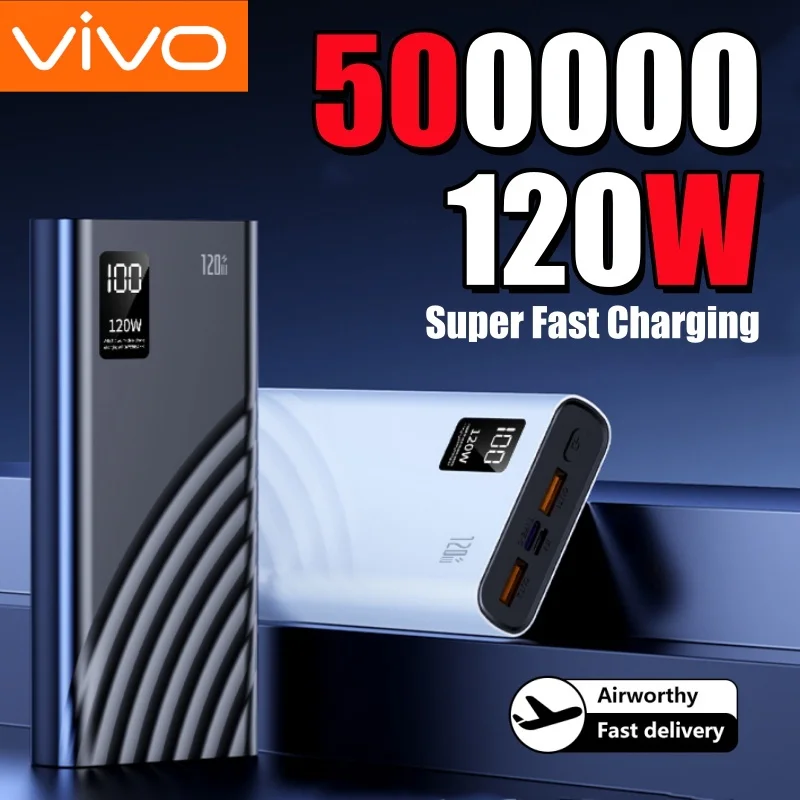 

VIVO 120 Вт 500000 мАч Power Bank высокой емкости Сверхбыстрая зарядка Power Bank Портативное зарядное устройство для iPhone Samsung Huawei