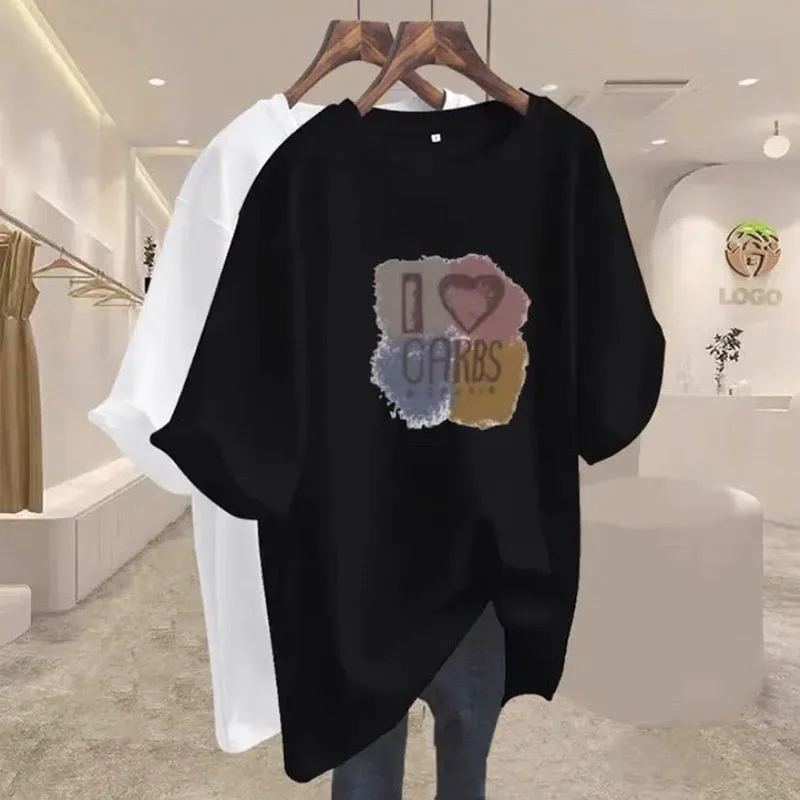 Summer European Style Pure Cotton Oversized Tshirt 45-105Kg Women Fashion O-neck Short Sleeve Basic Top Tee Office Lady Pullover image 4