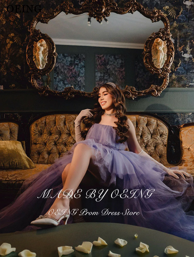 Oeing elegante a linha roxo vestido de baile sem alças em camadas drapeado vestidos de festa para aniversário vestido de noite alto/baixo personalizado