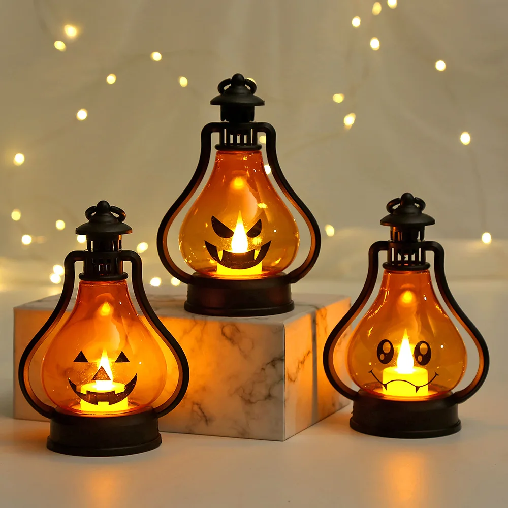 

Halloween Pumpkin Ghost Lantern Lamp Hanging Portable LED Jack-O-Lanterns Decoration Party Flame Haunted House Props Kids Gifts