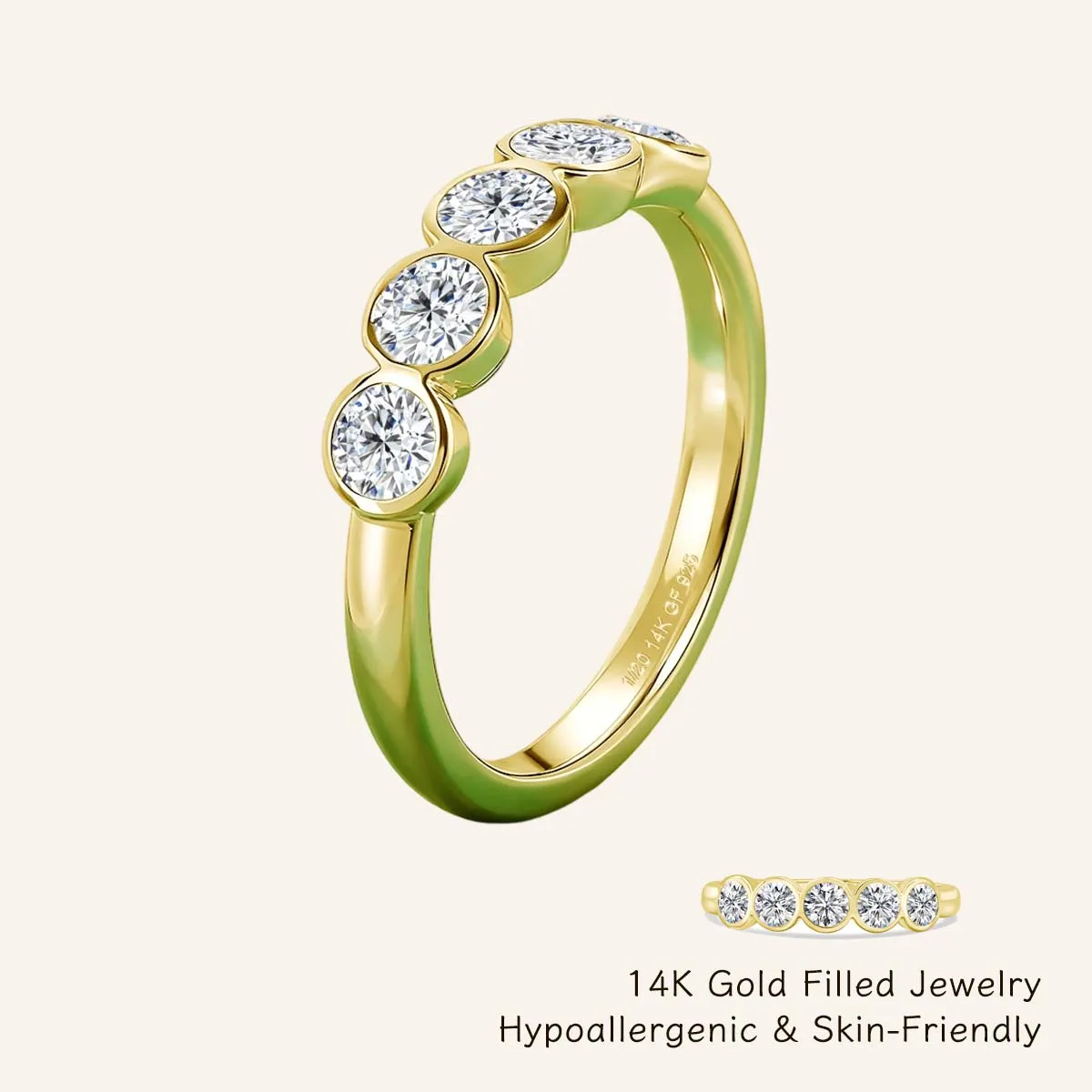 

Sparkling 14K Gold Filled Round Moissanite Stackable Ring 0.1ct-0.2ct 5 Stone Eternity Band for Women Daily Office Wear Jewelry