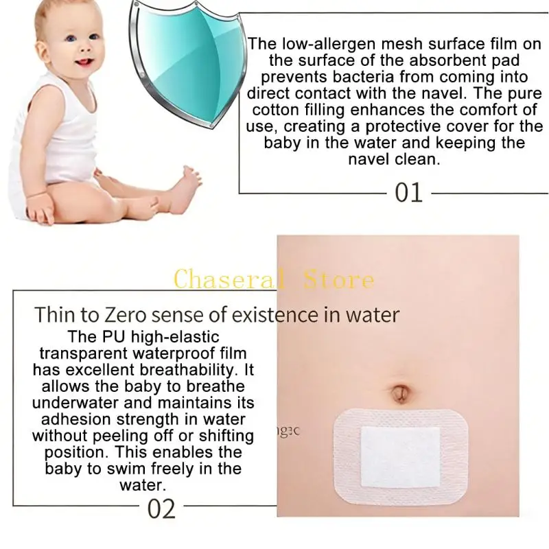 E7CE Pack of 50 Newborns Umbilical Cord Cover For Bathing And Swimming PU Fabric Secure Adhesion Keep Dry