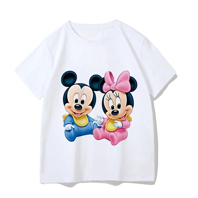 Disney T Shirt Summer Women\'s Simple Solid Color O Neck Harajuku T Shirt Short Sleeve Mickey Mouse and Donald Duck