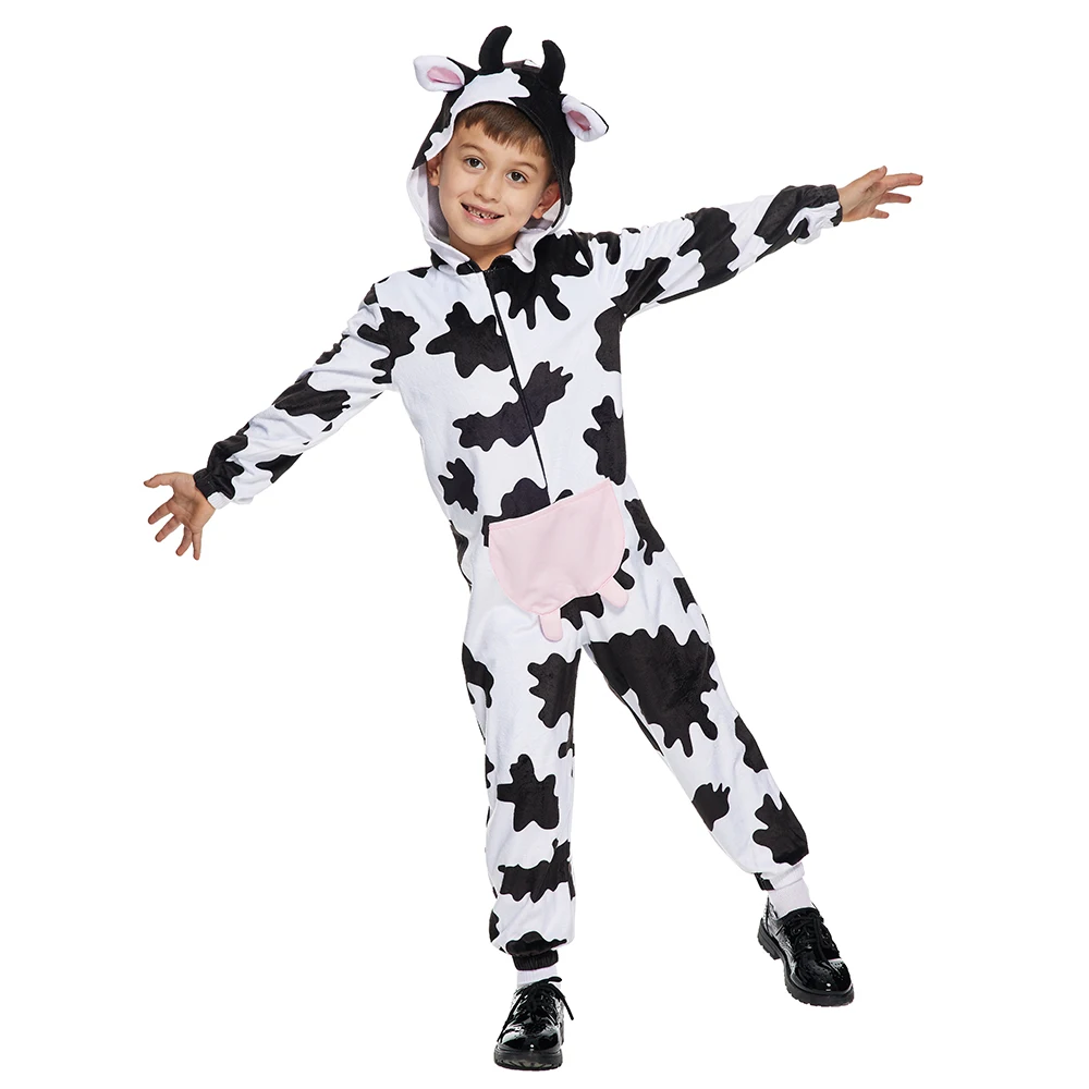 Snailify Family Cute Cow Pajamas Adult Halloween Animal Costume Child Sleepwear Hooded Carnival Party Purim Dress Up