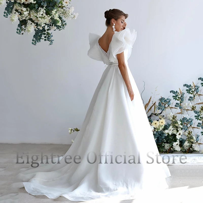 Eightree Elegant Princess Wedding Dresses Boho Beach Double V-Neck Bridal Dress White Beadings Evening Wedding Gowns Custom Size