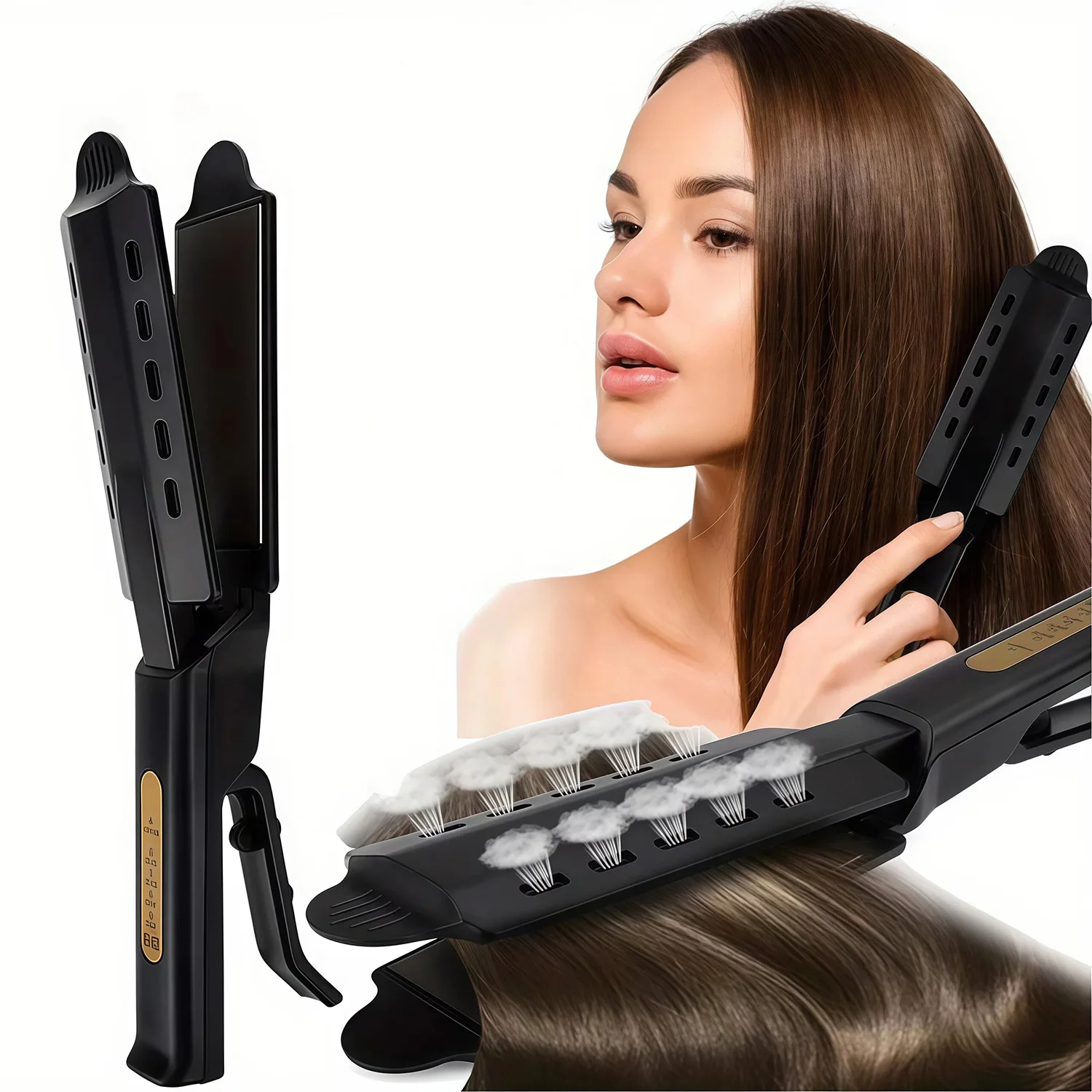 

Negative Ion Wide Plate Hair Straightener Dual-Use (Straightening & Curling), Flat Iron 4 Adjustable Temperature Styling Tool