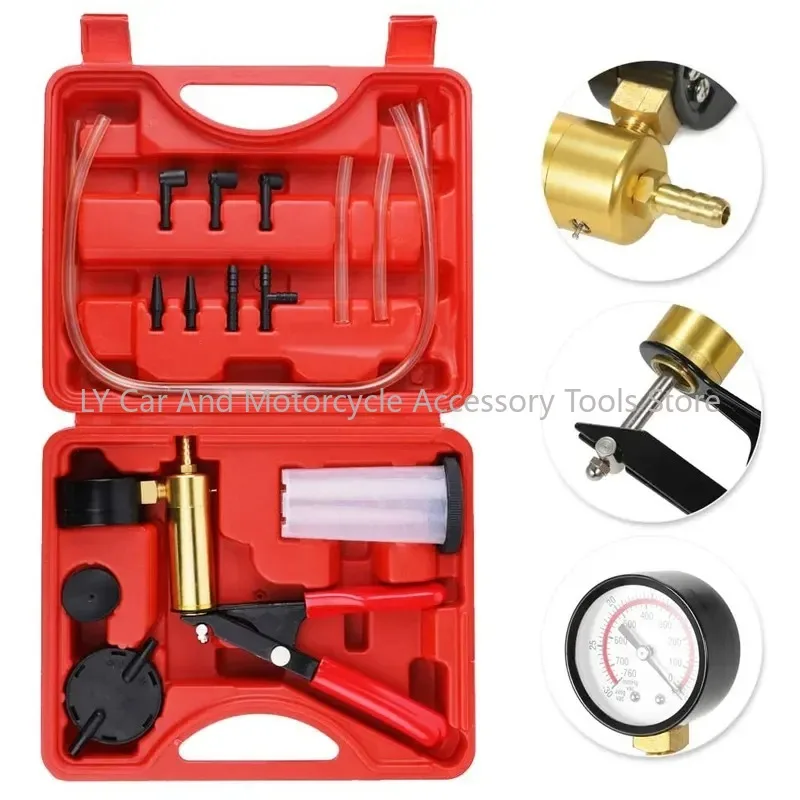 

Professional Car Auto Hand Held Vacuum Pressure Pump Brake Bleeder Adaptor Fluid Reservoir Test Bleeding Tool Kit Vacuum Tester