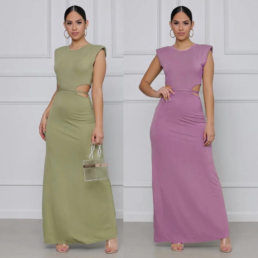

【New style】9438 Europe and America pure color casual temperament women's dress