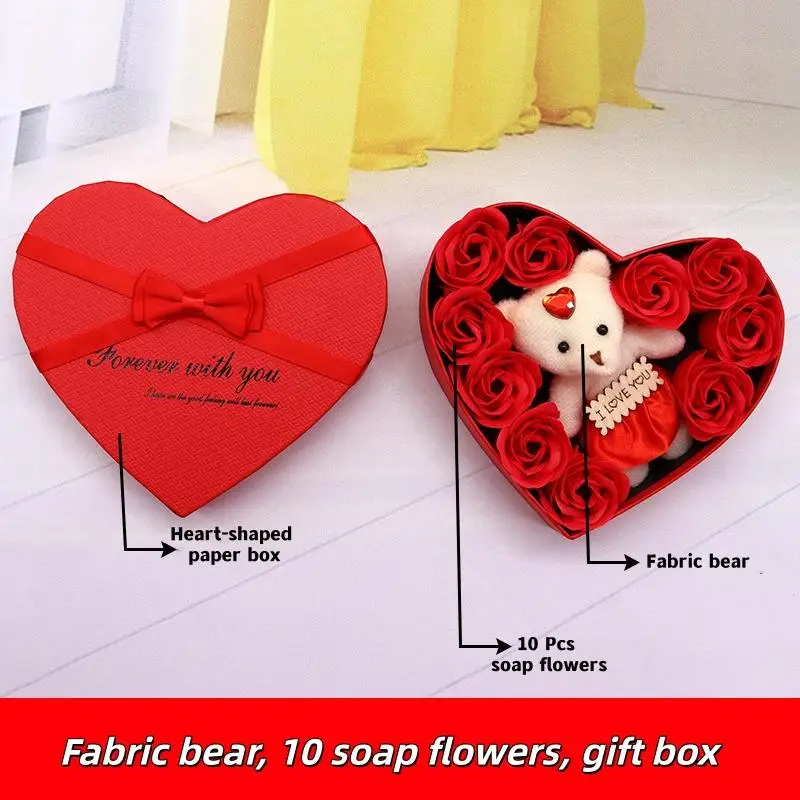 

Hot Flower Red Pink Soap Rose Love Gift Box With Bear Valentine's Day Mother's Day Anniversary Gift Wedding Party Decorations
