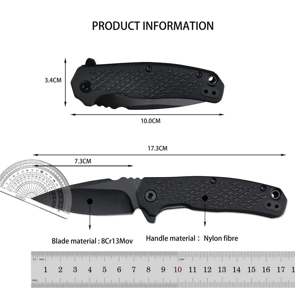 High Hardness KS 1407 Folding Knife 8Cr13Mov Blade Nylon Fiber Handle Outdoor Knife Tactical Survival EDC Tool with Pocket Clip