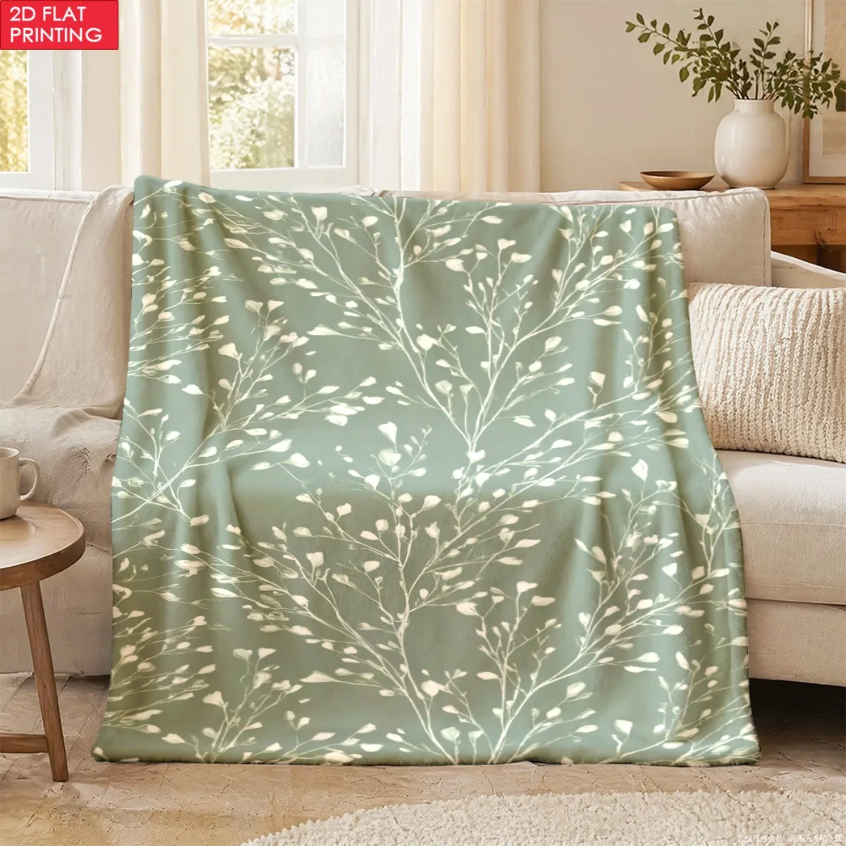 Elegant Botanical Leaf Print Throw Blanket Sofa Cover Polyester Cozy Microfiber Decoration Fall Winter Gift for Living Room