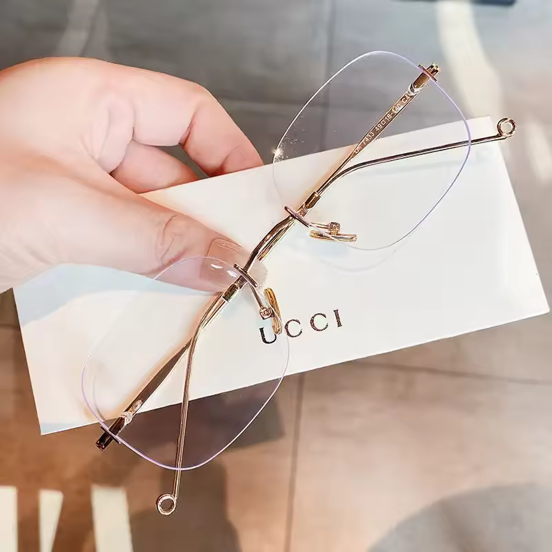 Hochwertige Myopie-Brille, Unisex, quadratisch, rahmenlos, Anti-Blaulicht, ultraleichtes Metall, dünne Bügel, Damen- und Herrenbrille
