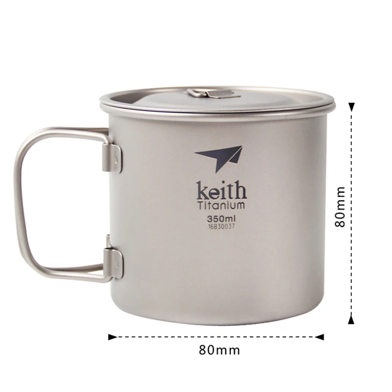 Keith Titanium Camping Mok Opvouwbare Handgreep 350Ml Outdoor Reisbureau Feest Drinkwaren Titanium Water Cup Bier Thee Koffie Mok